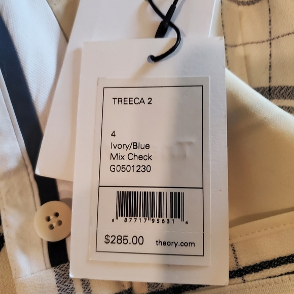 Theory Trecca White Navy Blue Grid Dress Pants Mix Check Ankle Preppy Office New - Picture 4 of 13